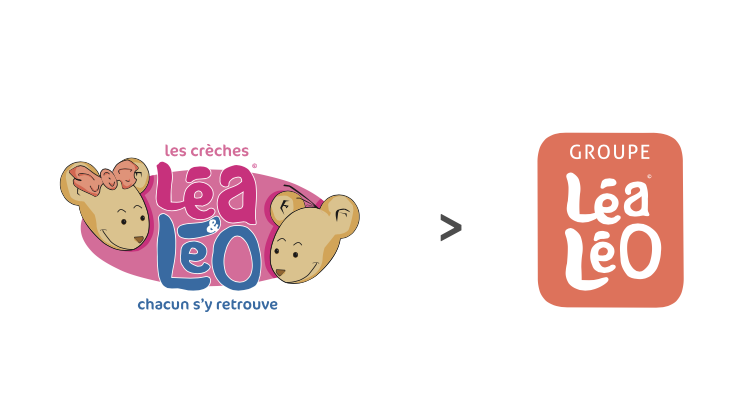 Refonte de l'identité de marque du réseau de crèches Léa Léo : logo avant / après