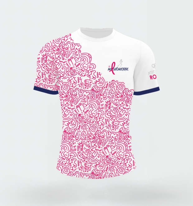 design du maillot de course pour la 5e édition de la Molshémienne, course solidaire contre le cancer du sein