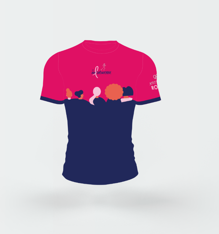 design du maillot de course pour la 5e édition de la Molshémienne, course solidaire contre le cancer du sein